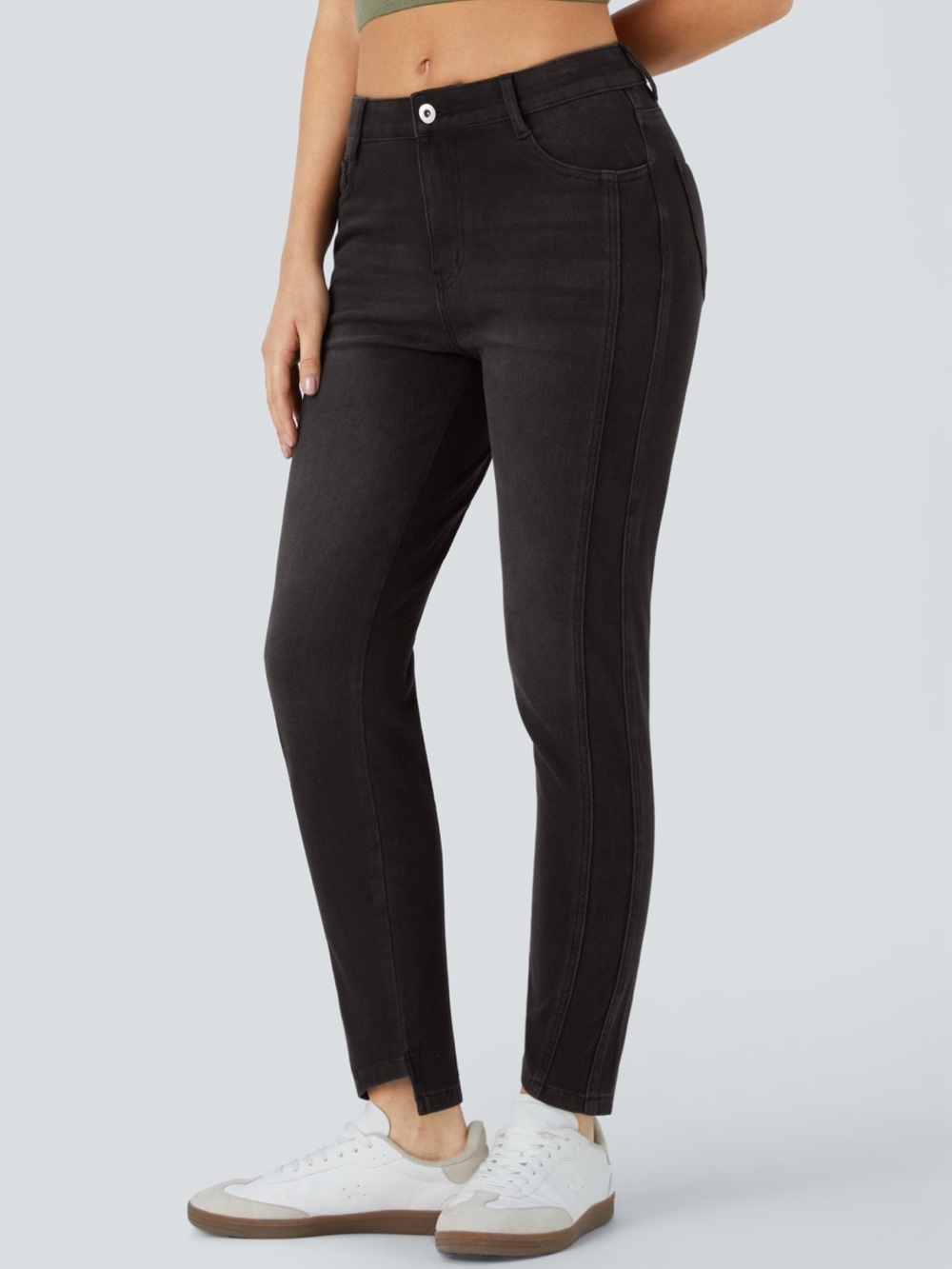 HALARA FLEX DENIM Charcoal Black High-Rise Skinny Jeans with Side Seam